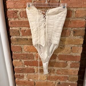 Princess Polly Cream Lace-Up Bodysuit